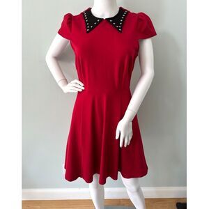 Sourpuss Stud Collar Red Dress Fit & Flare Indie Twee Style size Medium